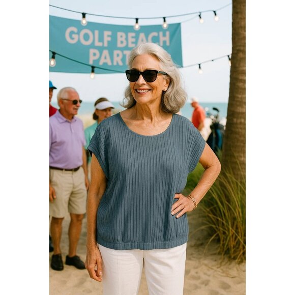 Chico's Melange Pleated Bubble-Hem Top size 2 Large - Picture 1 of 6